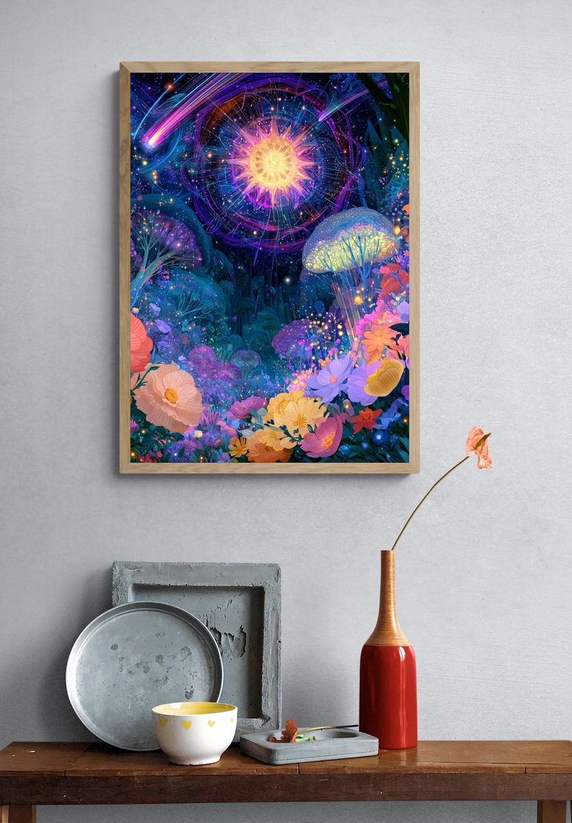 Enchanted Neon Garden Print. — room view 3