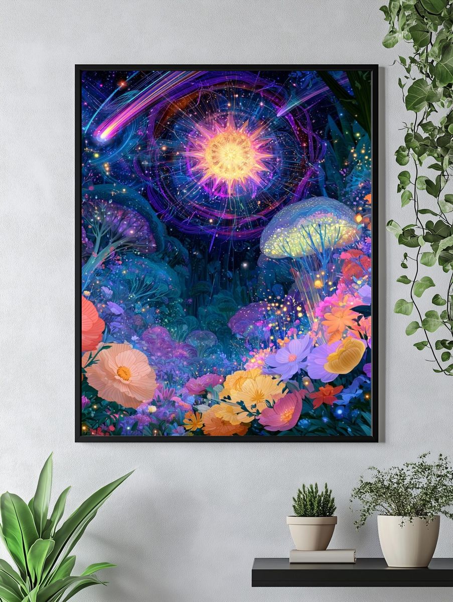 Enchanted Neon Garden Print. — room view 4