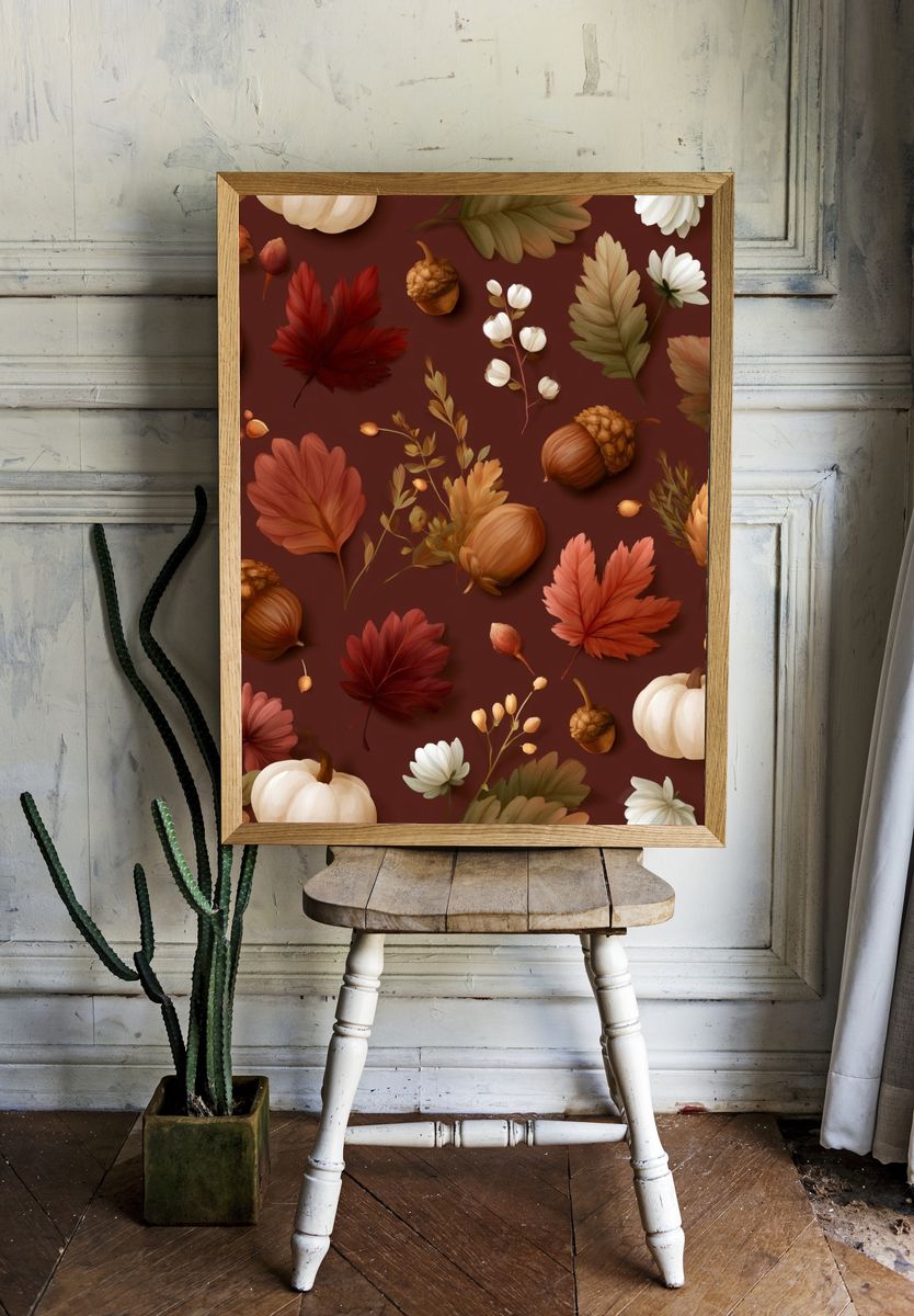 Autumn Leaves and Acorns Botanical Poster. room preview
