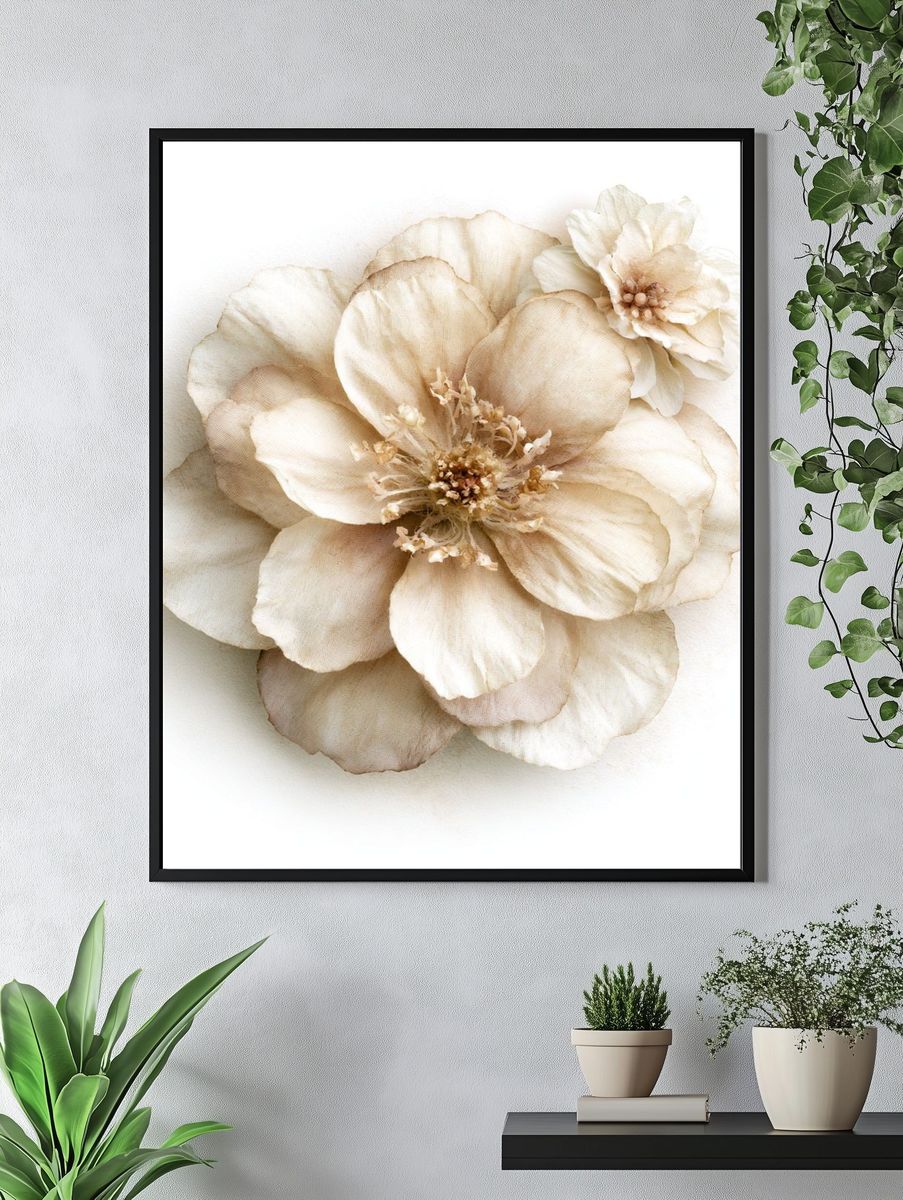Cream Blossom Botanical Print. — room view 4