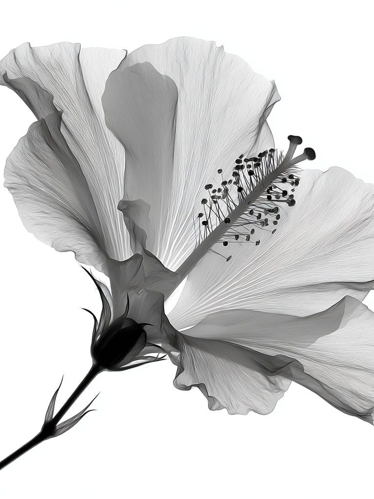 Hibiscus Bloom Black-White Print. poster — botanical art