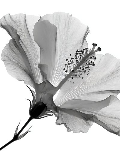 Hibiscus Bloom Black-White Print. poster print