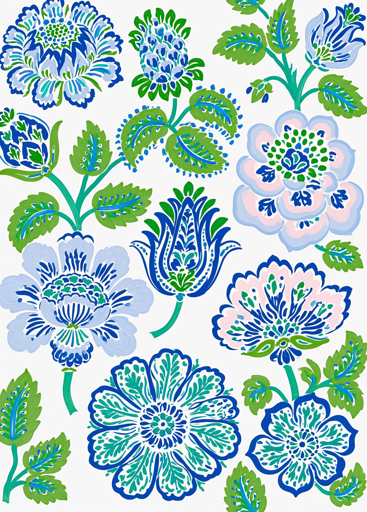Blue Floral Pattern Poster. poster — botanical art