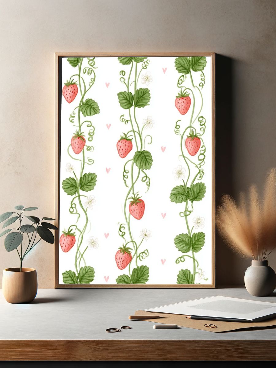 Strawberry Vine Botanical Print. — room view 2