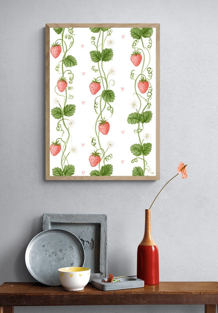 Strawberry Vine Botanical Print. — room view 3