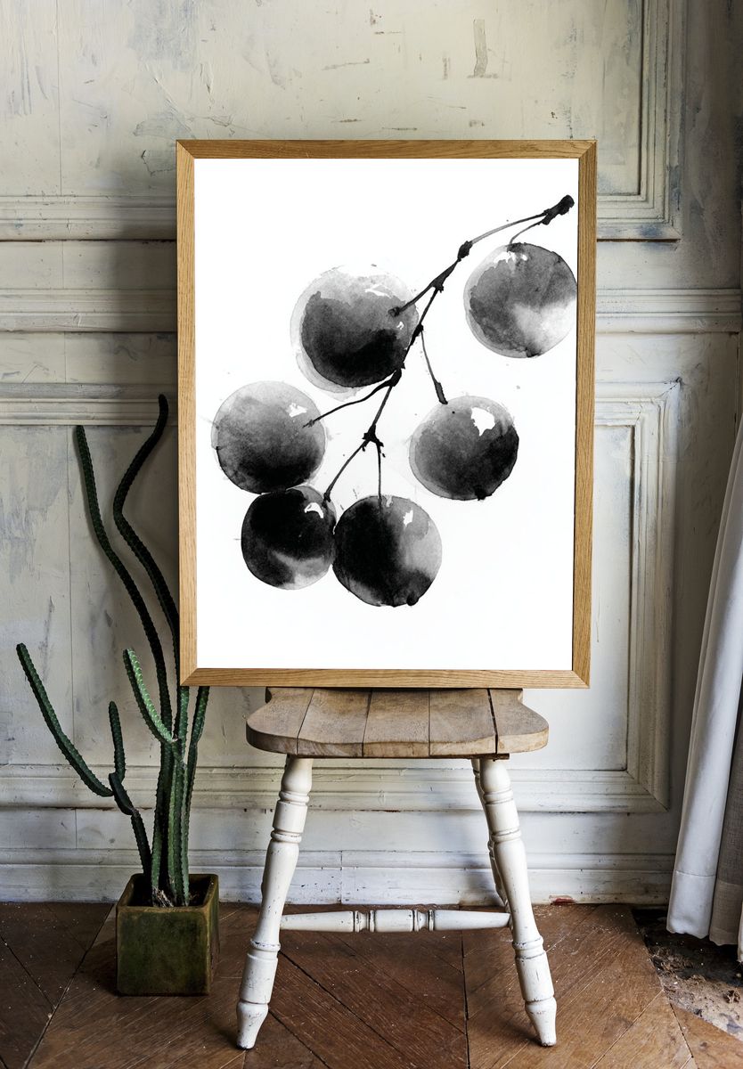 Watercolor Cherries Minimalist Print. — room view 1