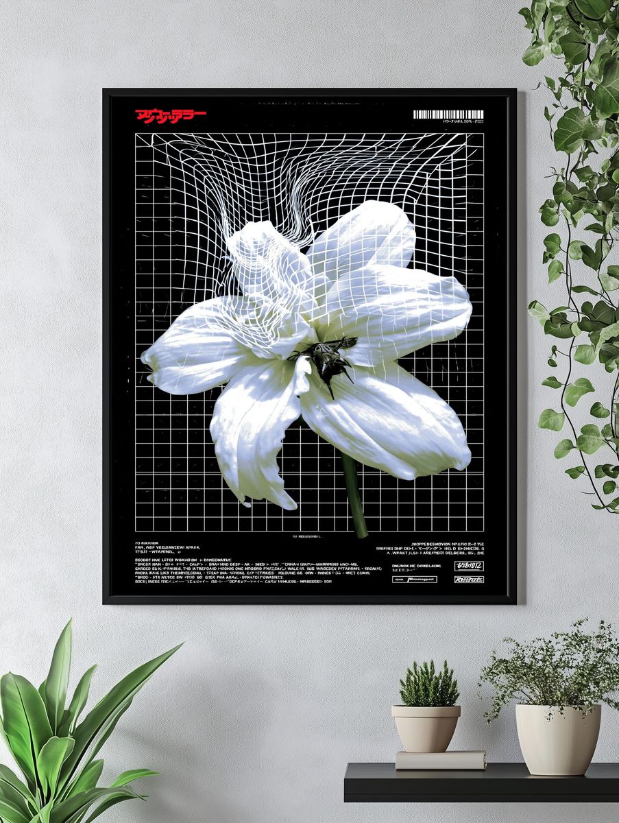 Surreal White Flower Illustration Poster. — room view 4