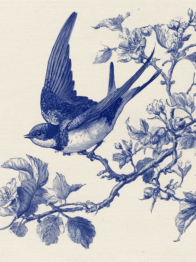 Blue Swallow Botanical Print. poster detail