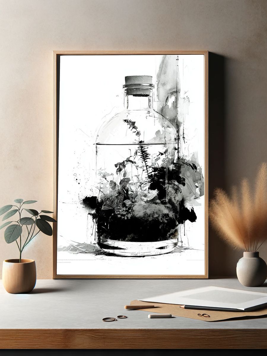 Botanical Bottle Ink Poster. — room view 2