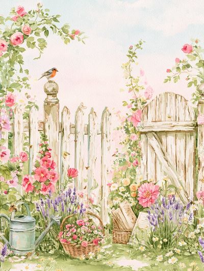 Pastel Cottage Garden Watercolor Poster. poster