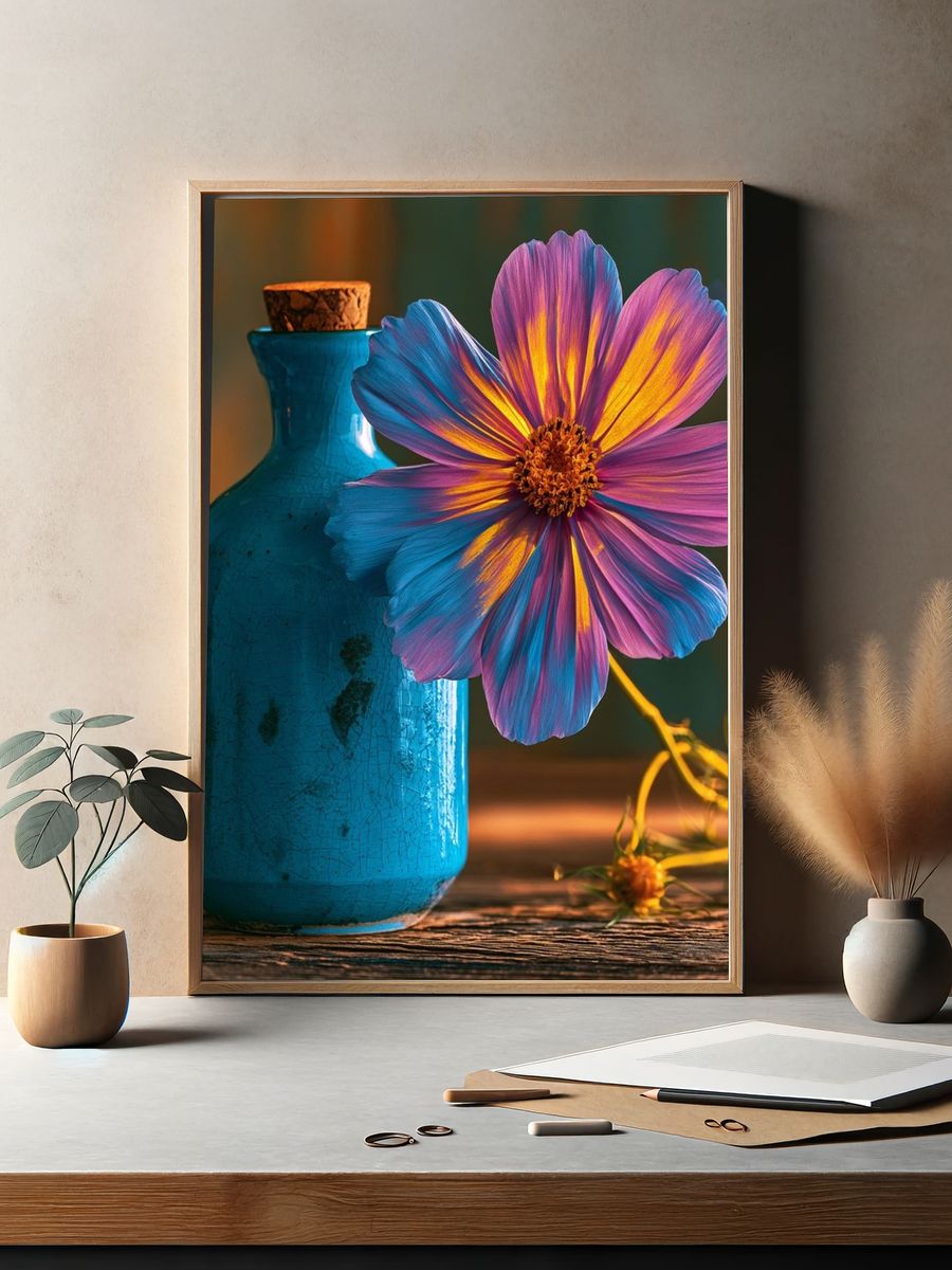 Cosmic Cosmos Flower Still Life Poster. — room view 2