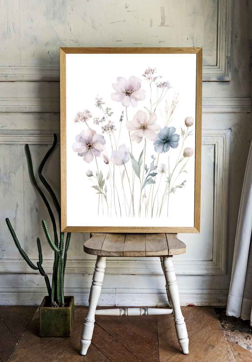 Pastel Wildflower Bouquet Print. — room view 1