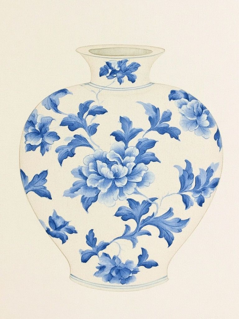 Blue Floral Vase Botanical Print. poster detail