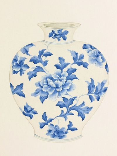 Blue Floral Vase Botanical Print.