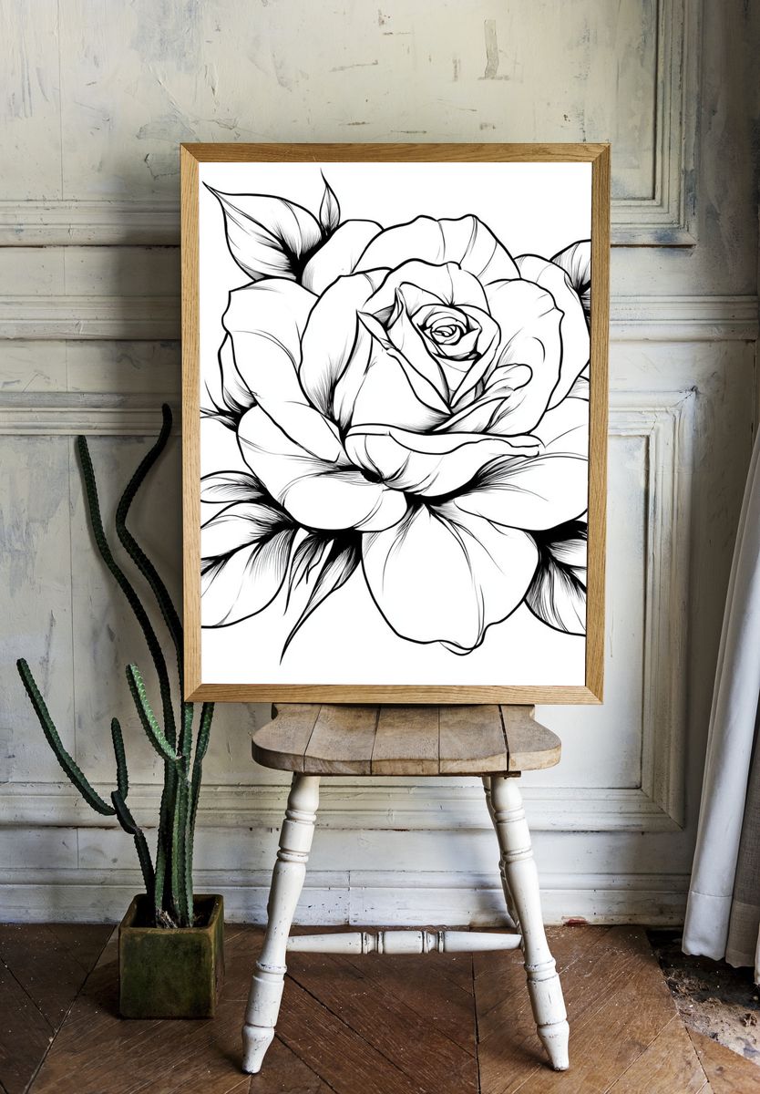 Rose Line-Art Poster. — room view 1