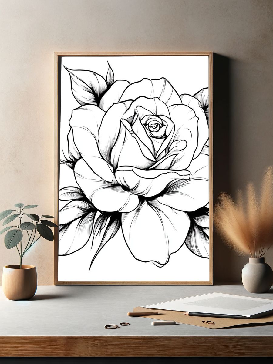 Rose Line-Art Poster. — room view 2
