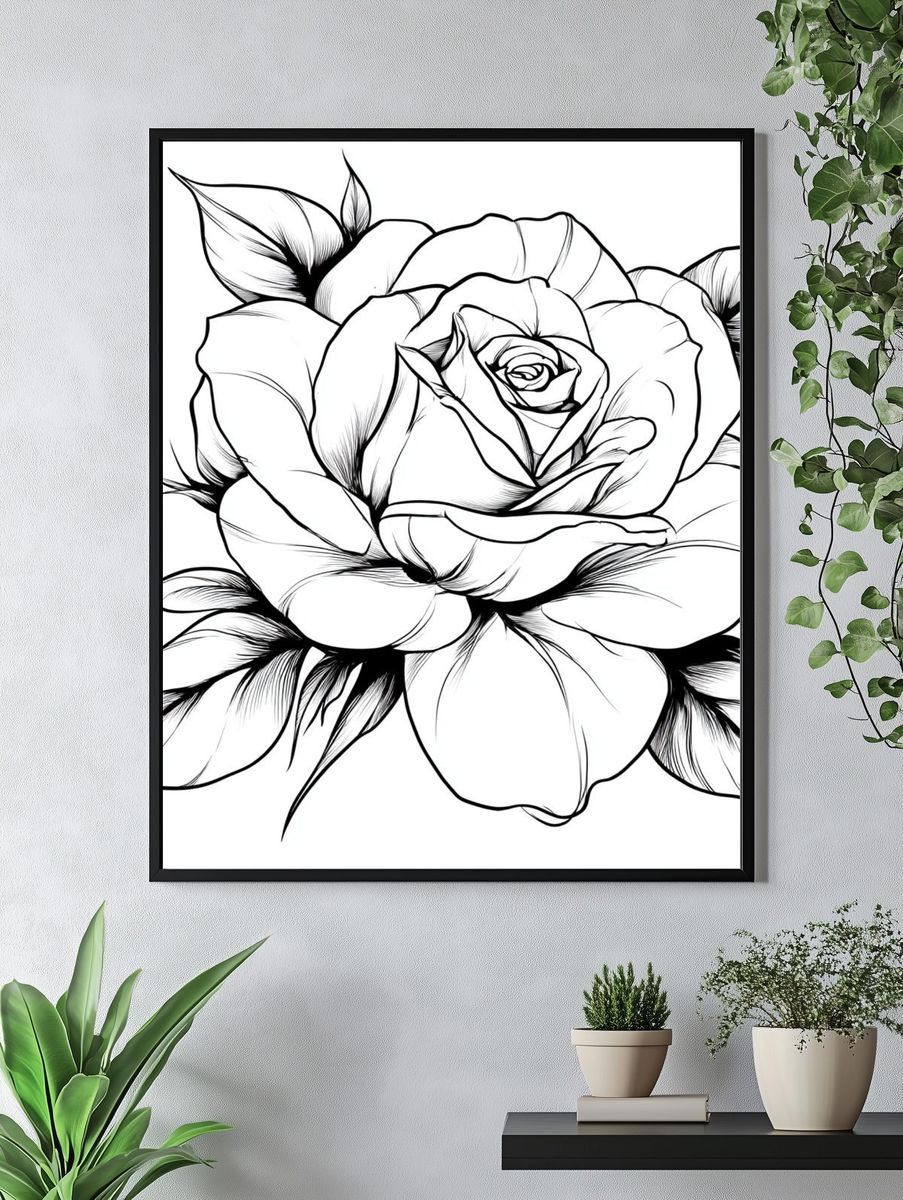 Rose Line-Art Poster. — room view 4
