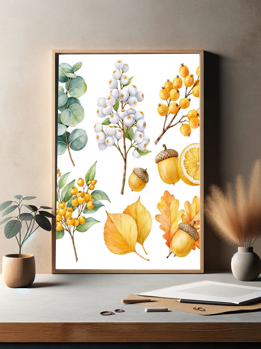 Autumn Botanical Watercolor Print. — room view 2