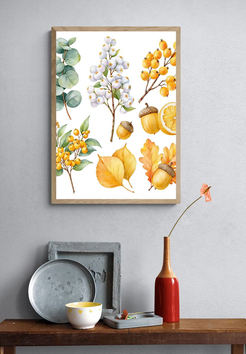 Autumn Botanical Watercolor Print. — room view 3