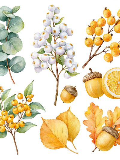 Autumn Botanical Watercolor Print.
