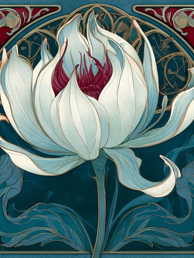 Art Nouveau Lotus Bloom Print.