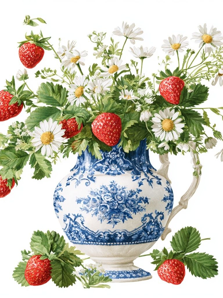 Strawberry Bouquet Watercolor Print. poster — botanical art
