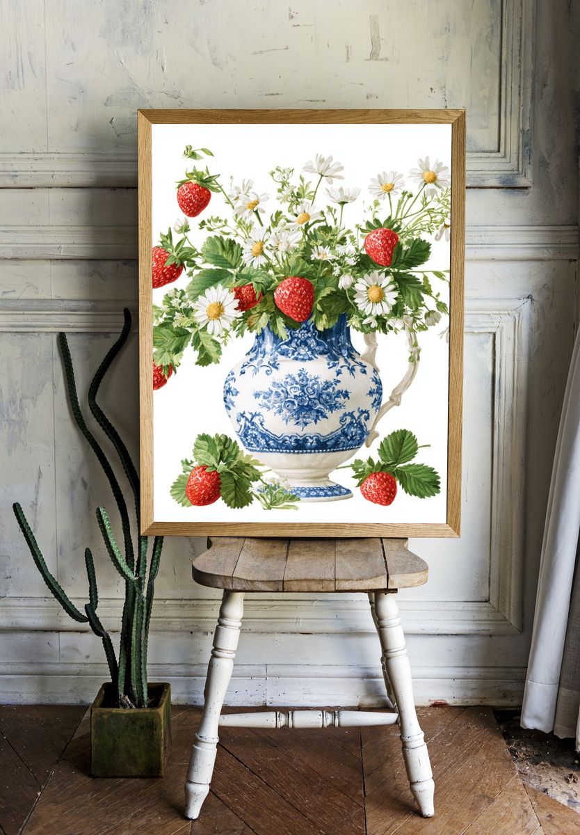 Strawberry Bouquet Watercolor Print. — room view 1