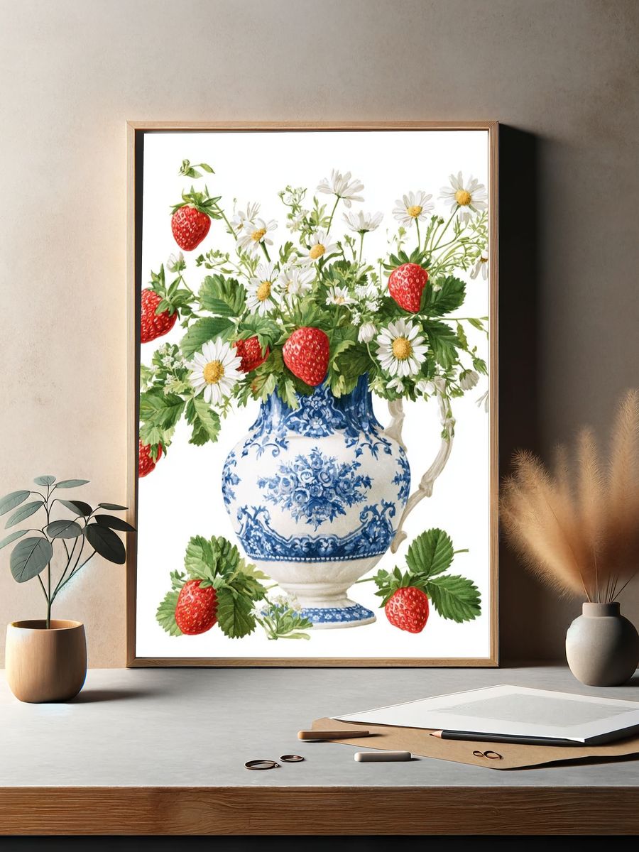 Strawberry Bouquet Watercolor Print. — room view 2