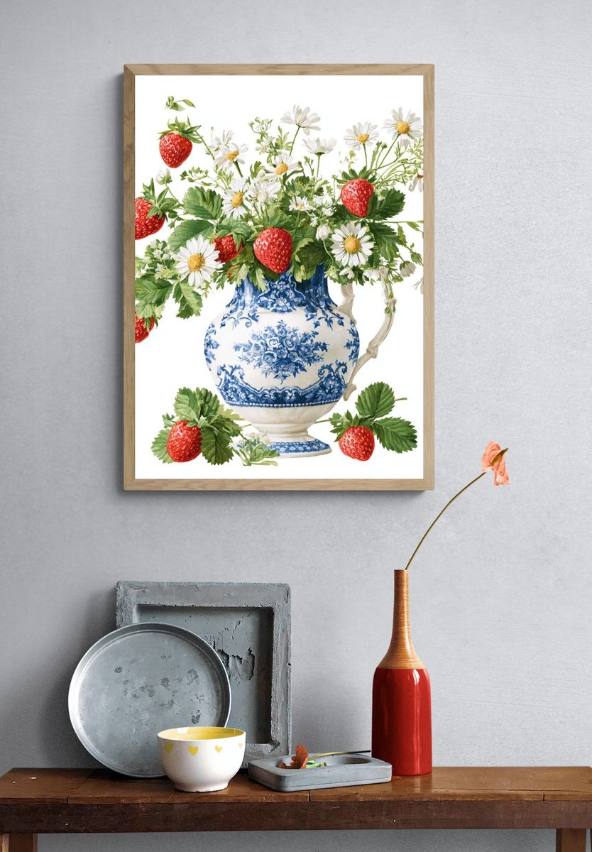 Strawberry Bouquet Watercolor Print. — room view 3