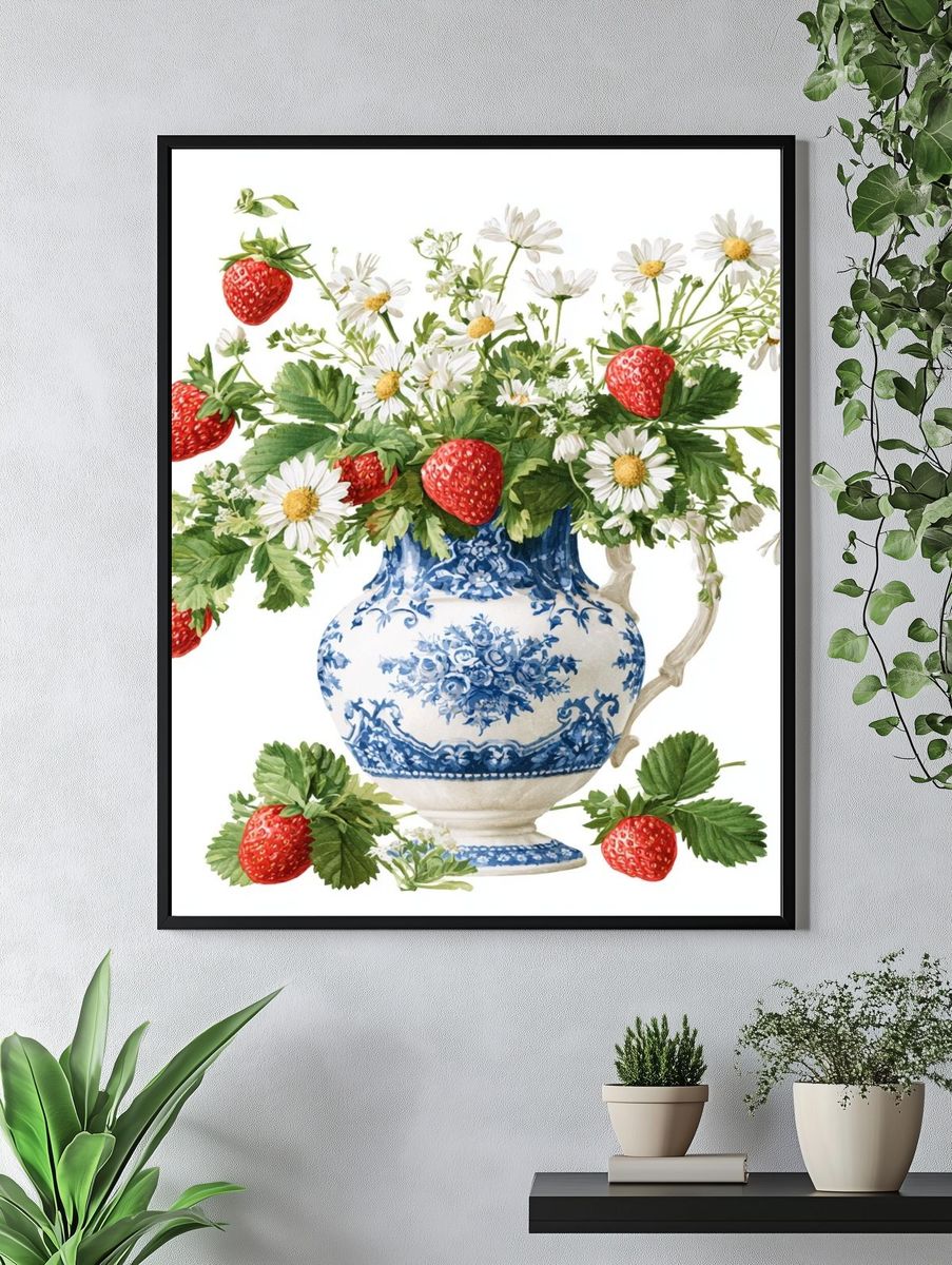 Strawberry Bouquet Watercolor Print. — room view 4