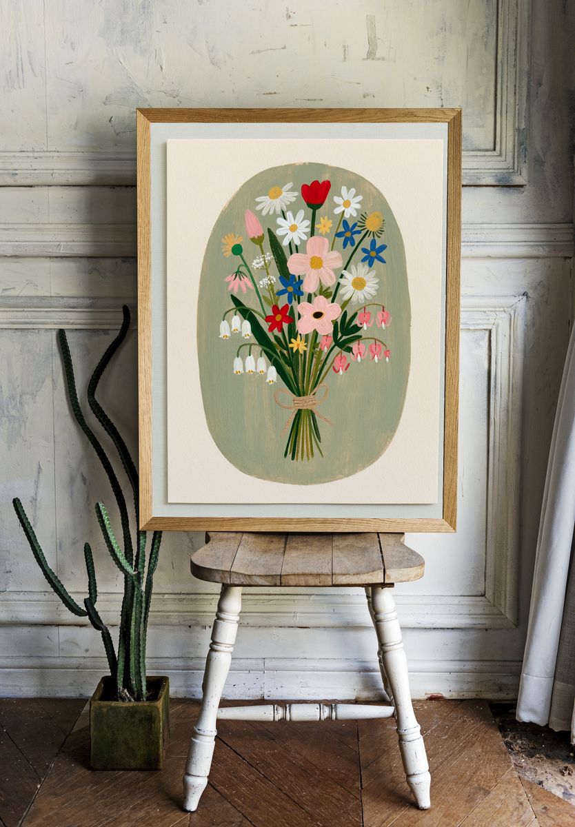 Wildflower Bouquet Illustration Poster. room preview