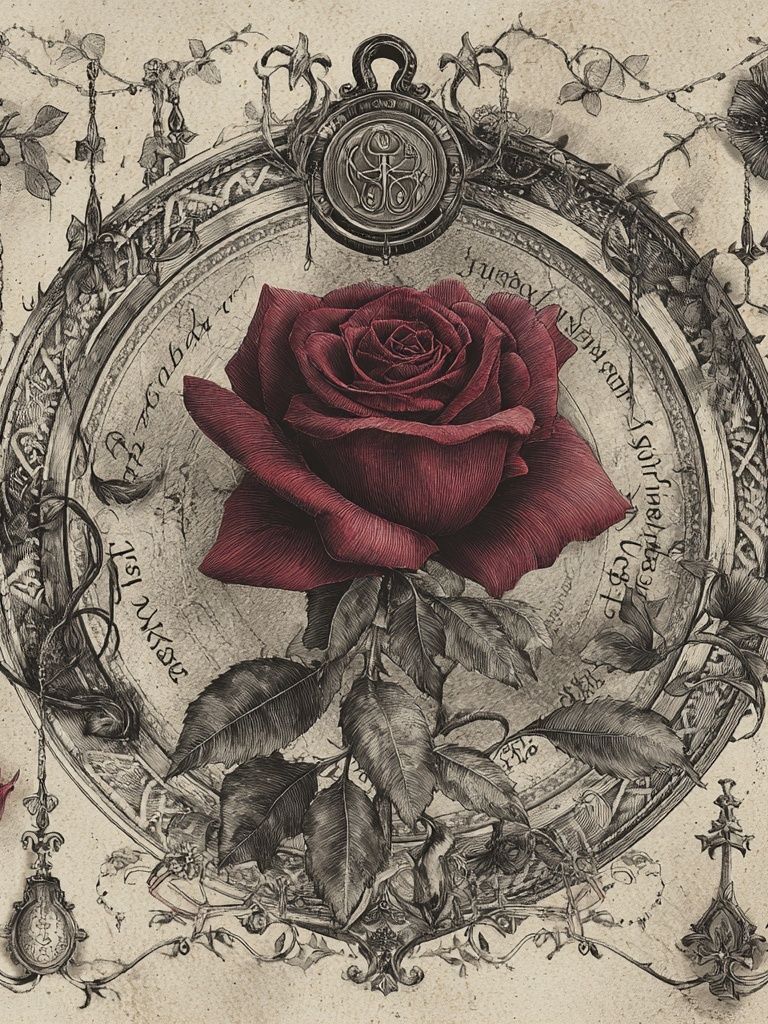 Crimson Rose Vintage Print. poster — botanical art