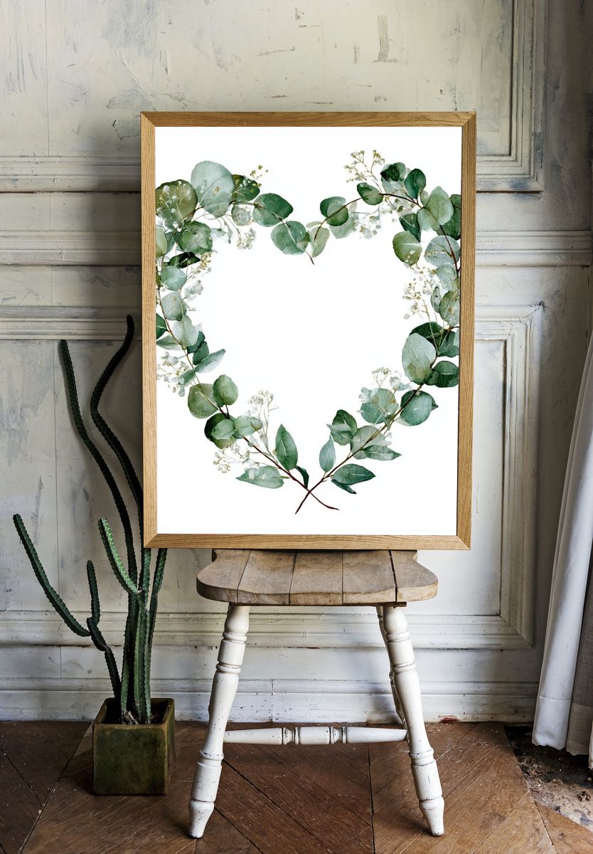 Eucalyptus Heart Wreath Print. — room view 1