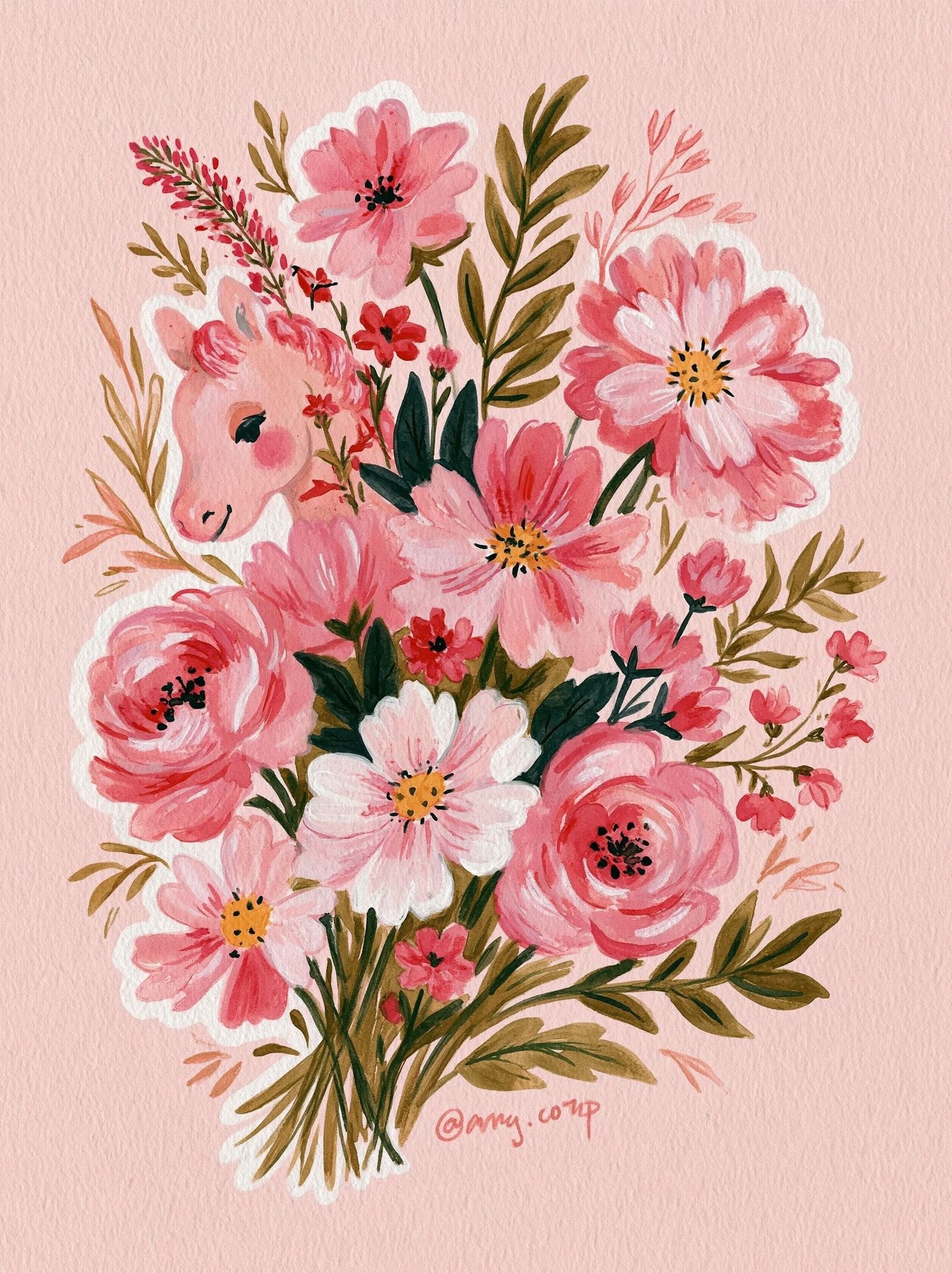Pink Floral Watercolor Bouquet Print. poster — botanical art