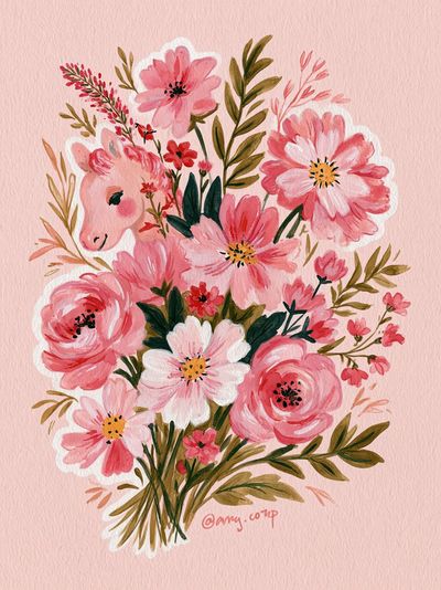 Pink Floral Watercolor Bouquet Print. poster print