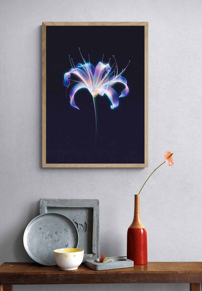 Neon Lily Bloom Print. — room view 3