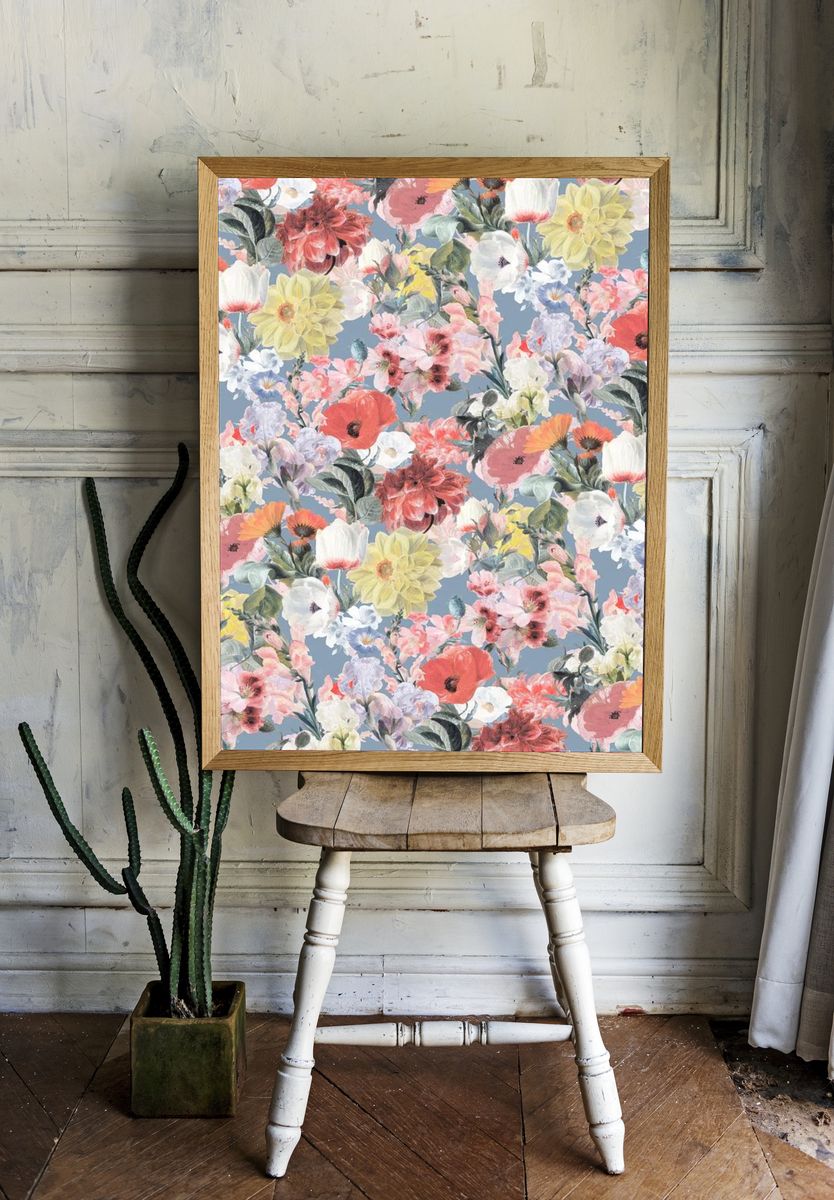 Vintage flower pattern mobile wallpaper room preview