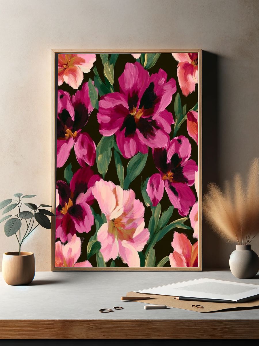Pink Floral Garden Illustration Poster. — room view 2