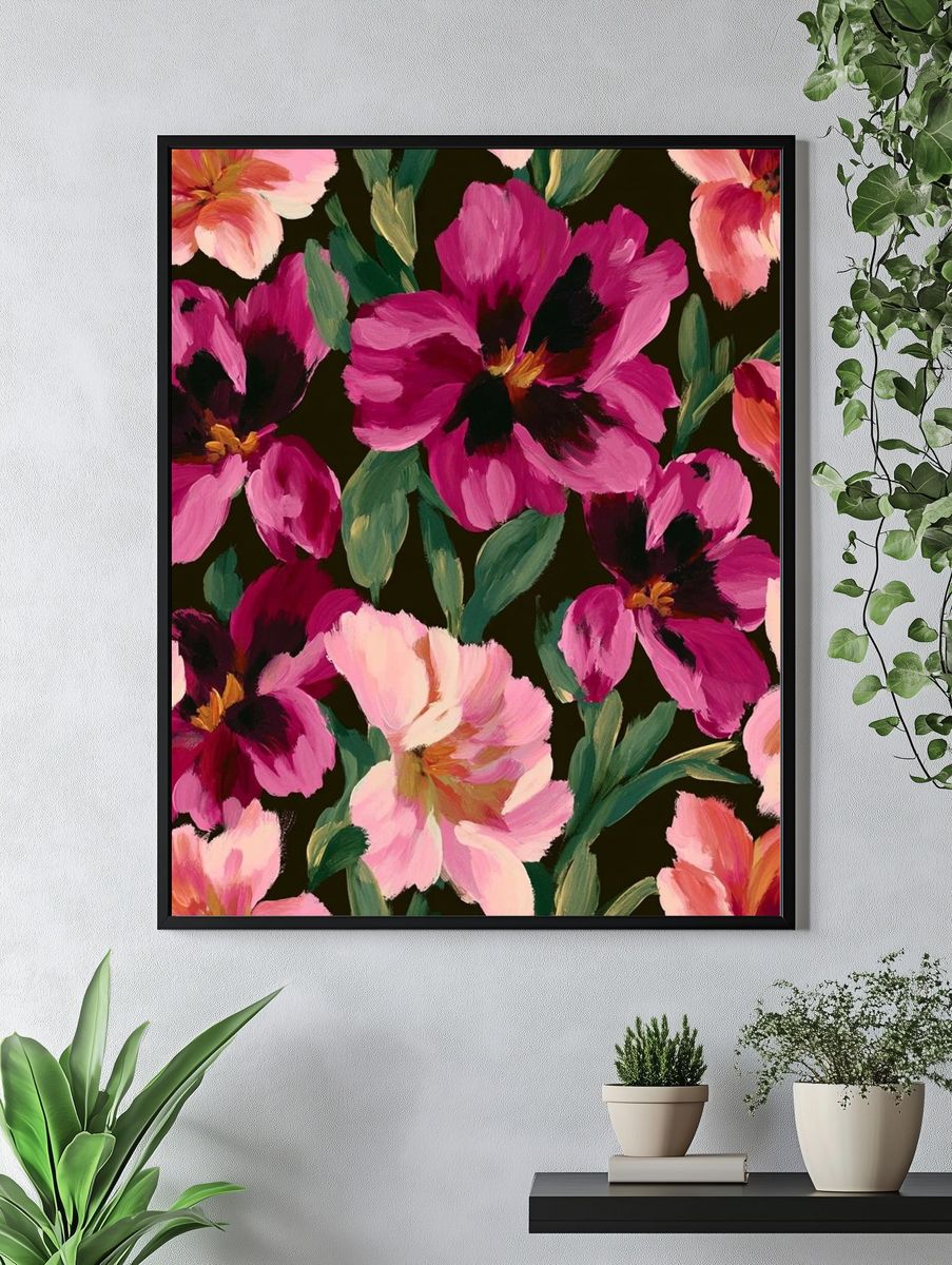 Pink Floral Garden Illustration Poster. — room view 4