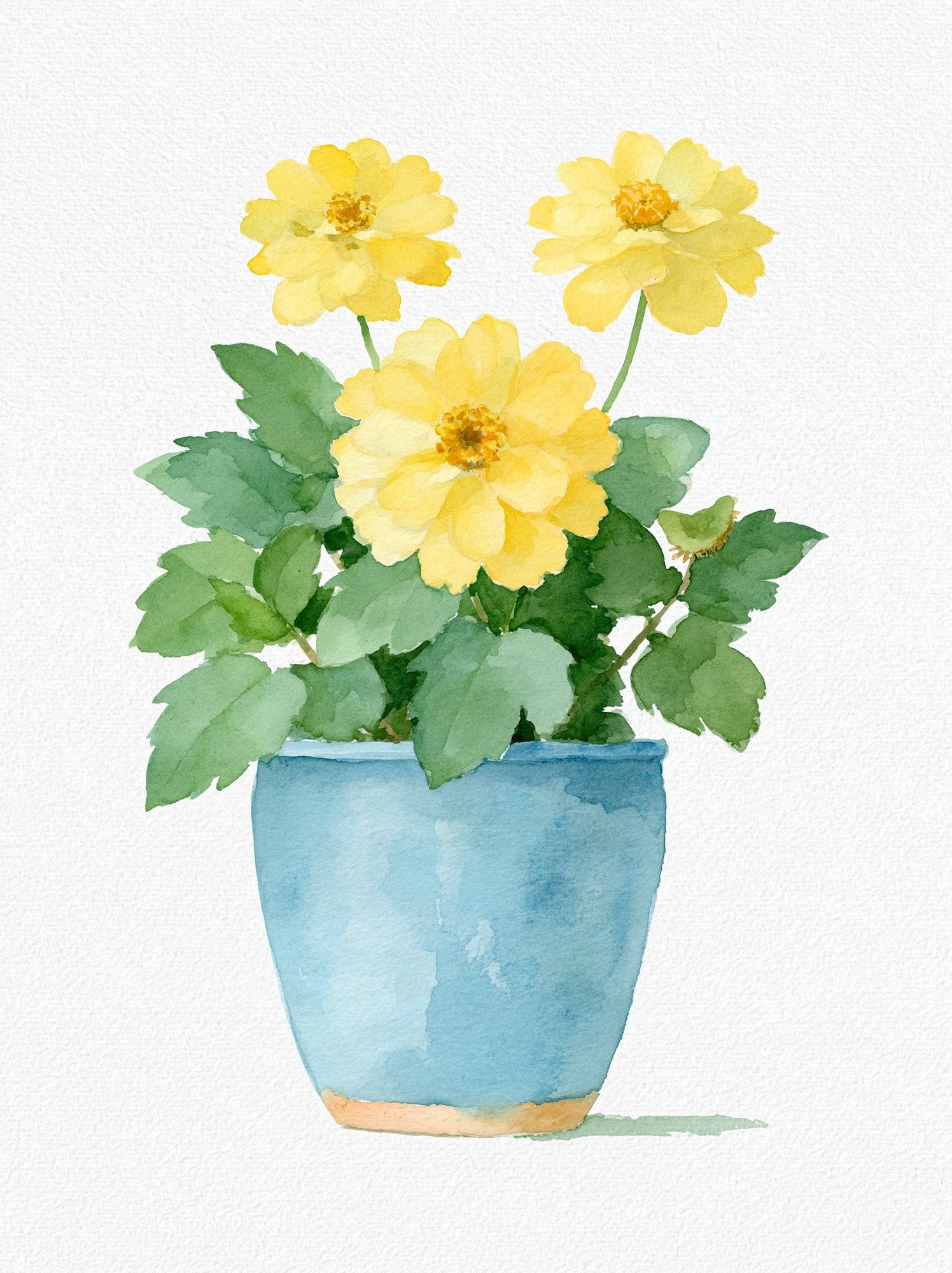 Yellow Flowers in Blue Pot Print. poster — botanical art