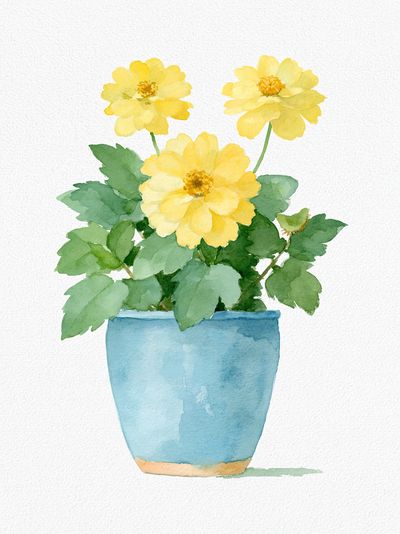 Yellow Flowers in Blue Pot Print. poster