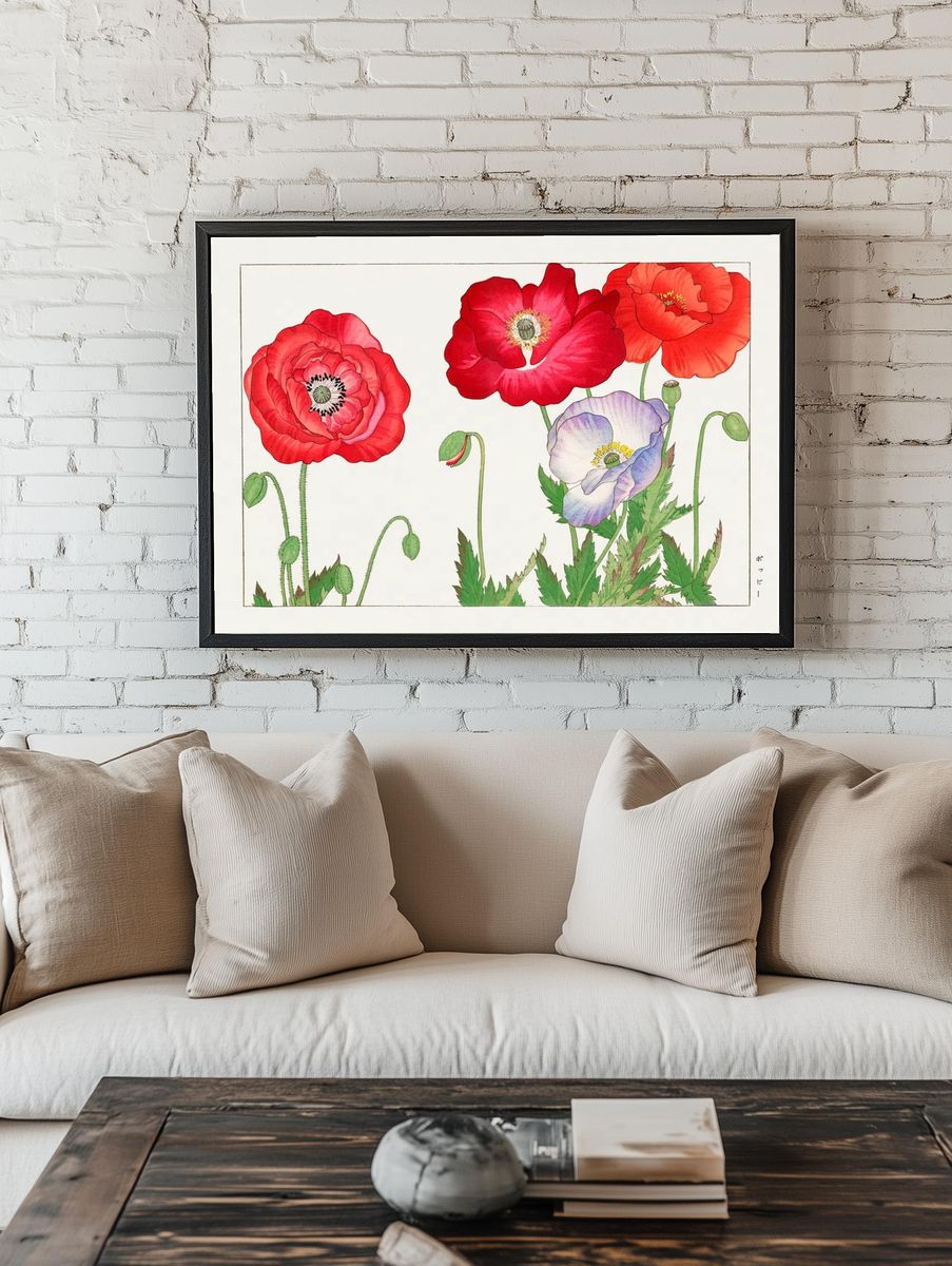 Vintage poppy flower, ukiyo e. room preview
