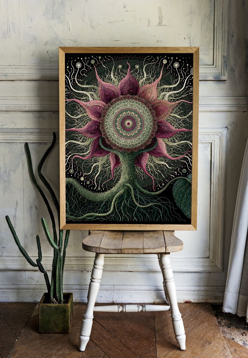 Mystic Flower Mandala Illustration Poster. — room view 1