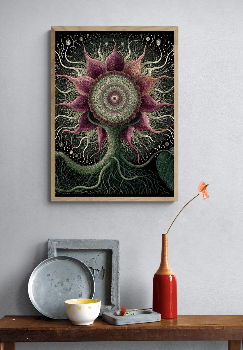 Mystic Flower Mandala Illustration Poster. — room view 3