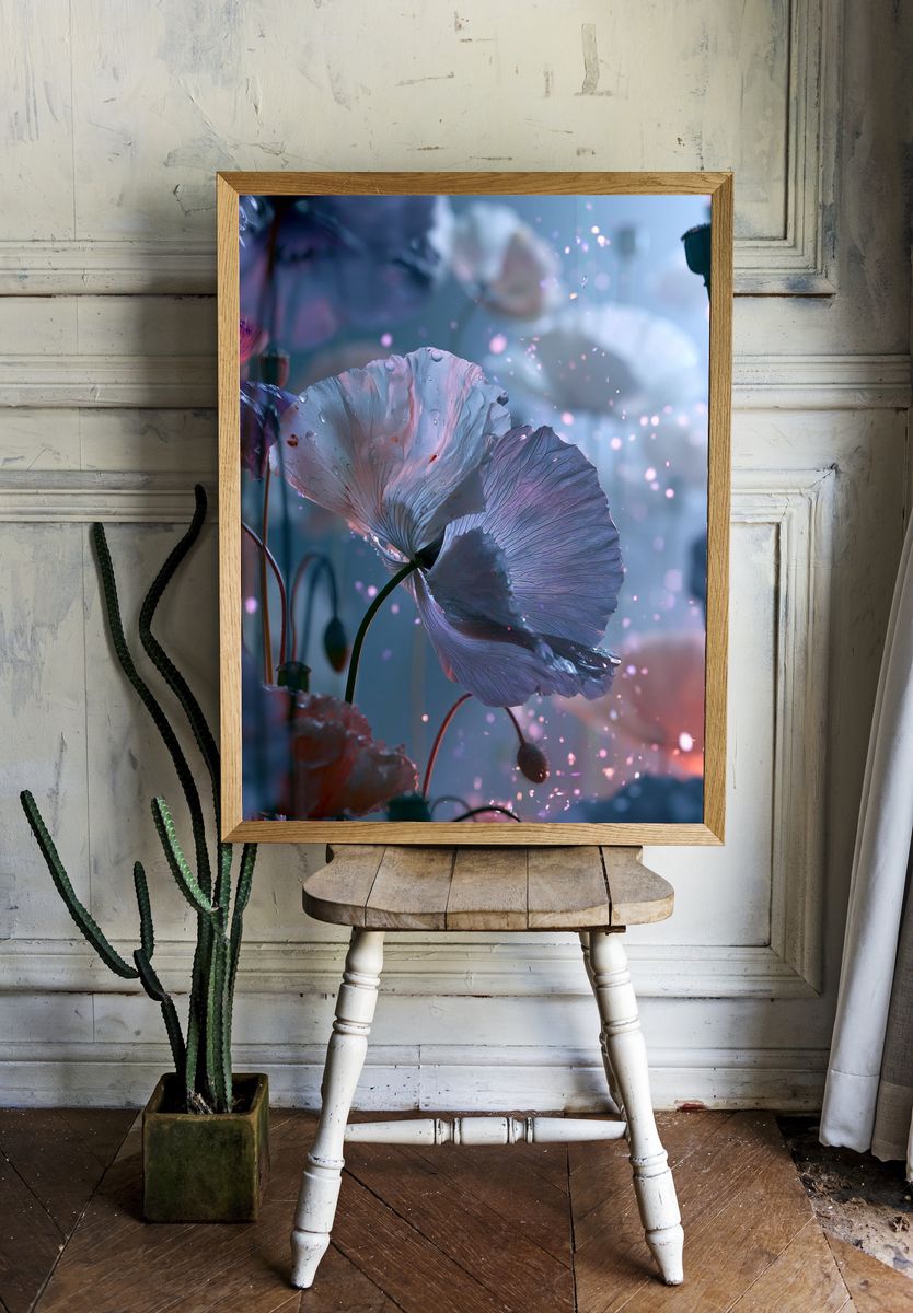 Dreamy Poppy Bloom Illustration Poster. — room view 1