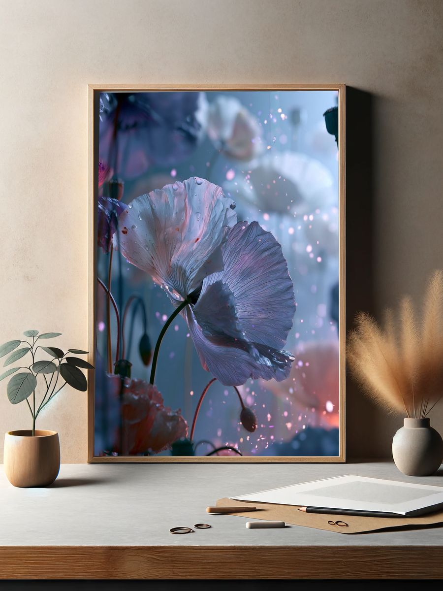 Dreamy Poppy Bloom Illustration Poster. — room view 2