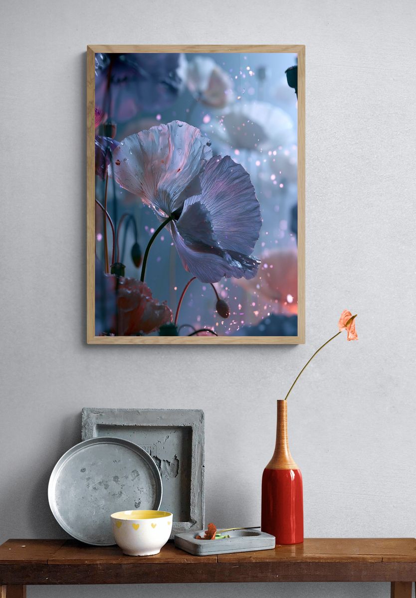 Dreamy Poppy Bloom Illustration Poster. — room view 3