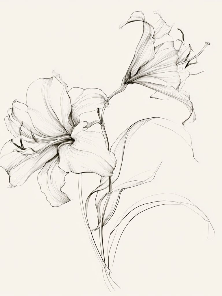 Elegant Lily Line Art Poster. poster — botanical art
