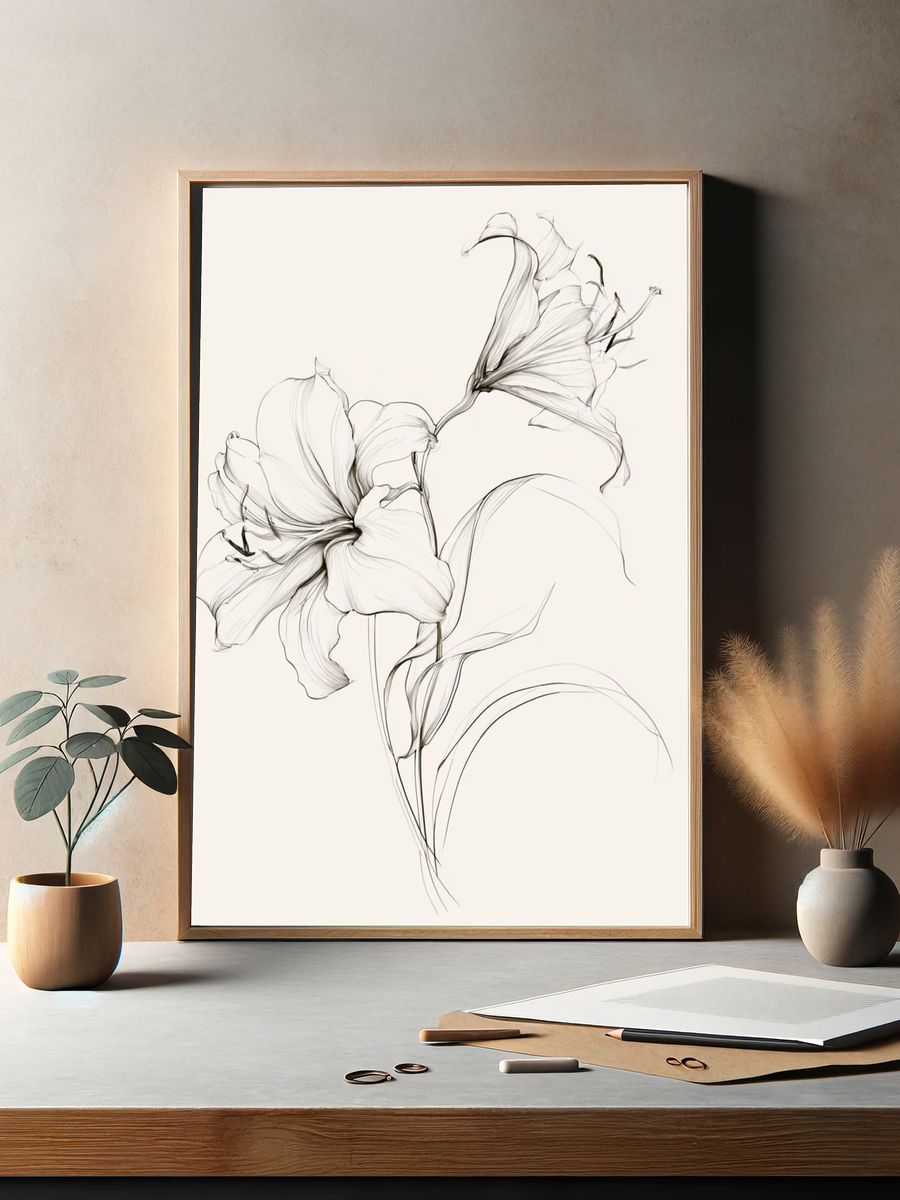 Elegant Lily Line Art Poster. — room view 2