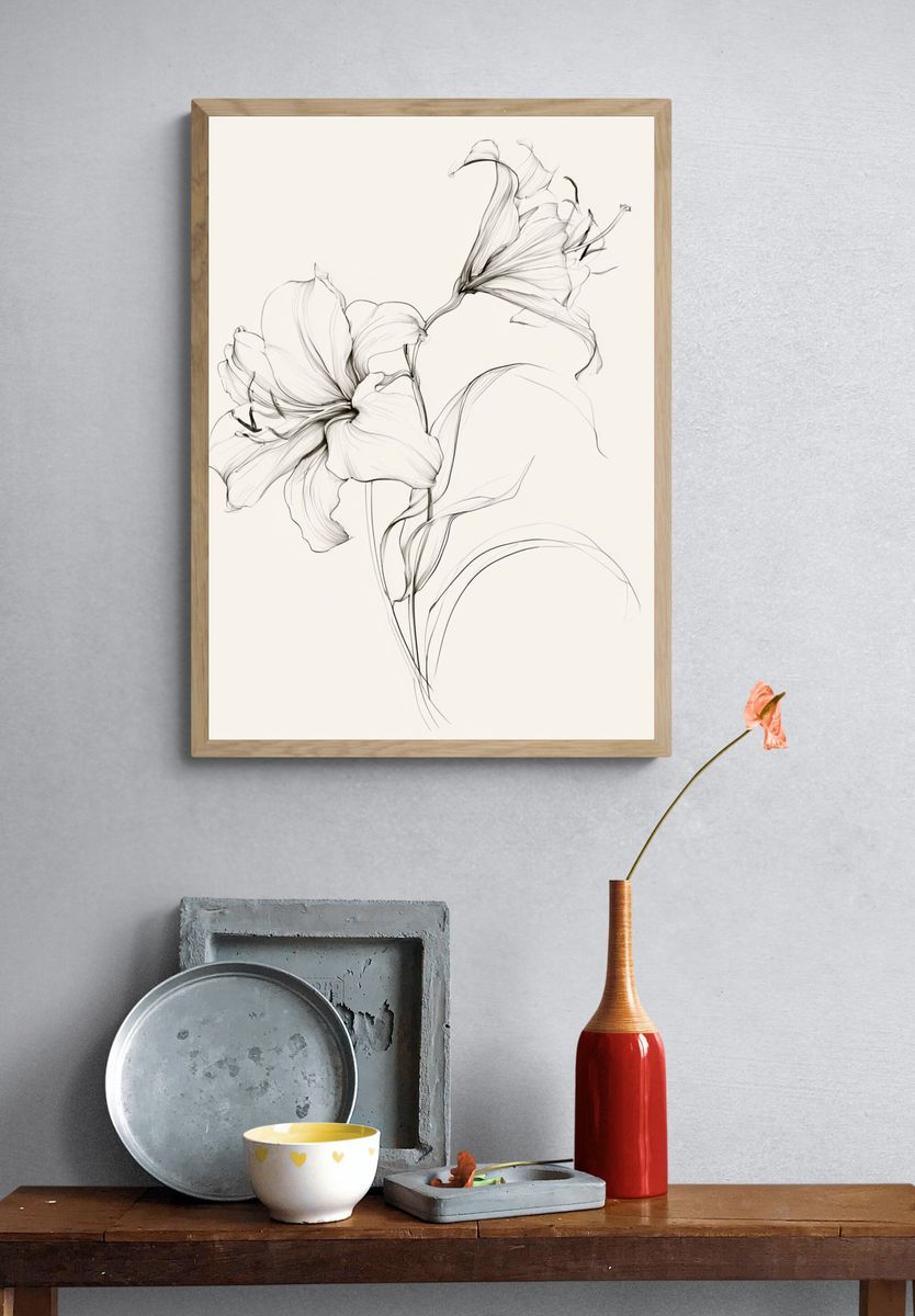Elegant Lily Line Art Poster. — room view 3